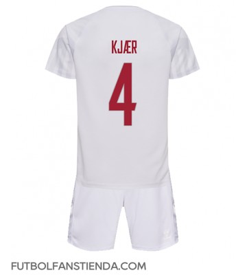 Dinamarca Simon Kjaer #4 Segunda Equipación Niños Mundial 2022 Manga Corta (+ Pantalones cortos)